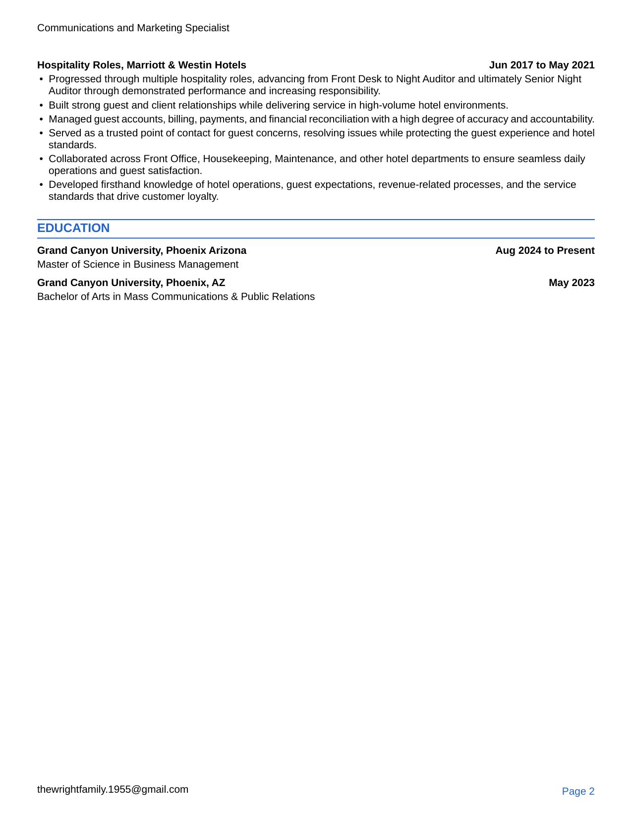 Resume of Elijah A. Wright, page 2